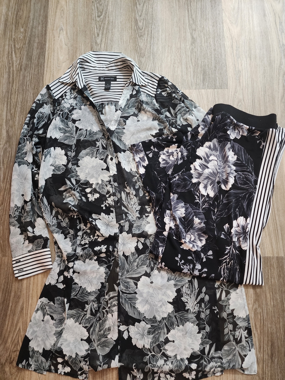 Black & White Floral Button-Up Coat by Inc